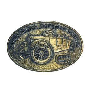 Gold Tone Sooner Or Later...Youll Own Generals Belt Buckle W/ Classic Car (5784)